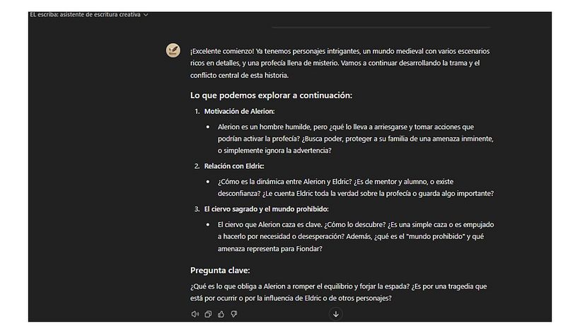 Aquí un ejemplo de pregunta má avanzada la historia. Te muestra diversas opciones que puedes ir desarrollando.