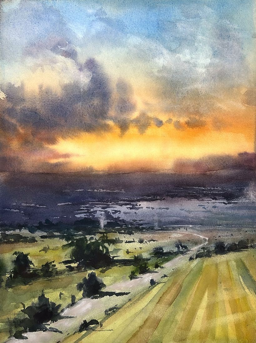 imaginary sunset skies - Pintura a la acuarela