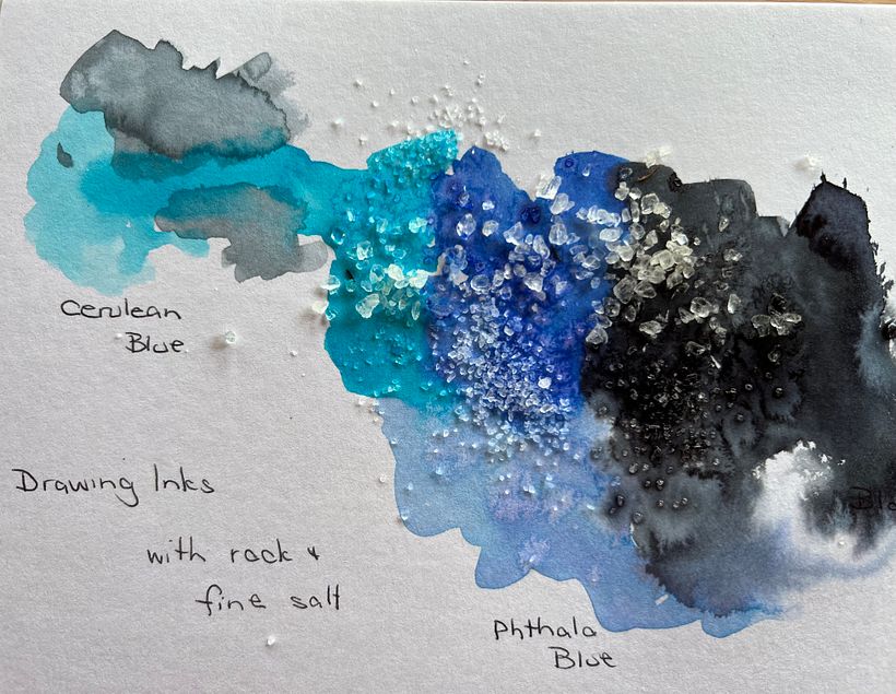 Playing around with drawing inks and salt