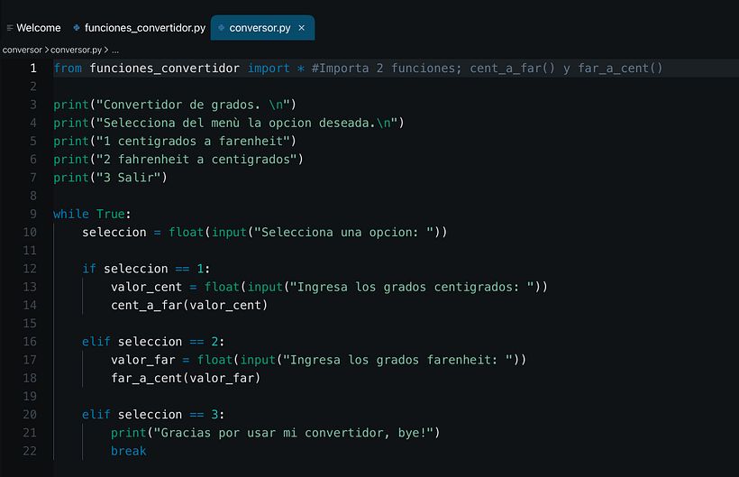 Script que incluye e importa las funciones que convierten los grados y ejecutan la calculadora.