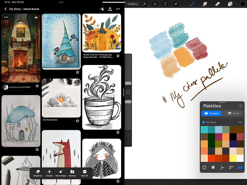 Creating a mood board on Pinterest & building my color palette.