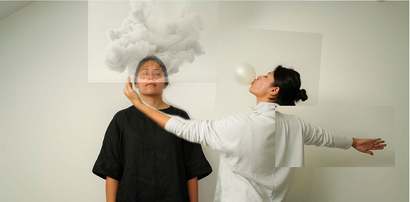 Rostro entre nubes, fotomontaje surrealista - Fotografía