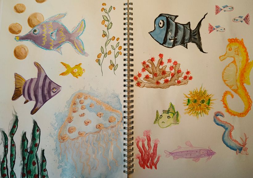 Sketchbook page with underwater theme