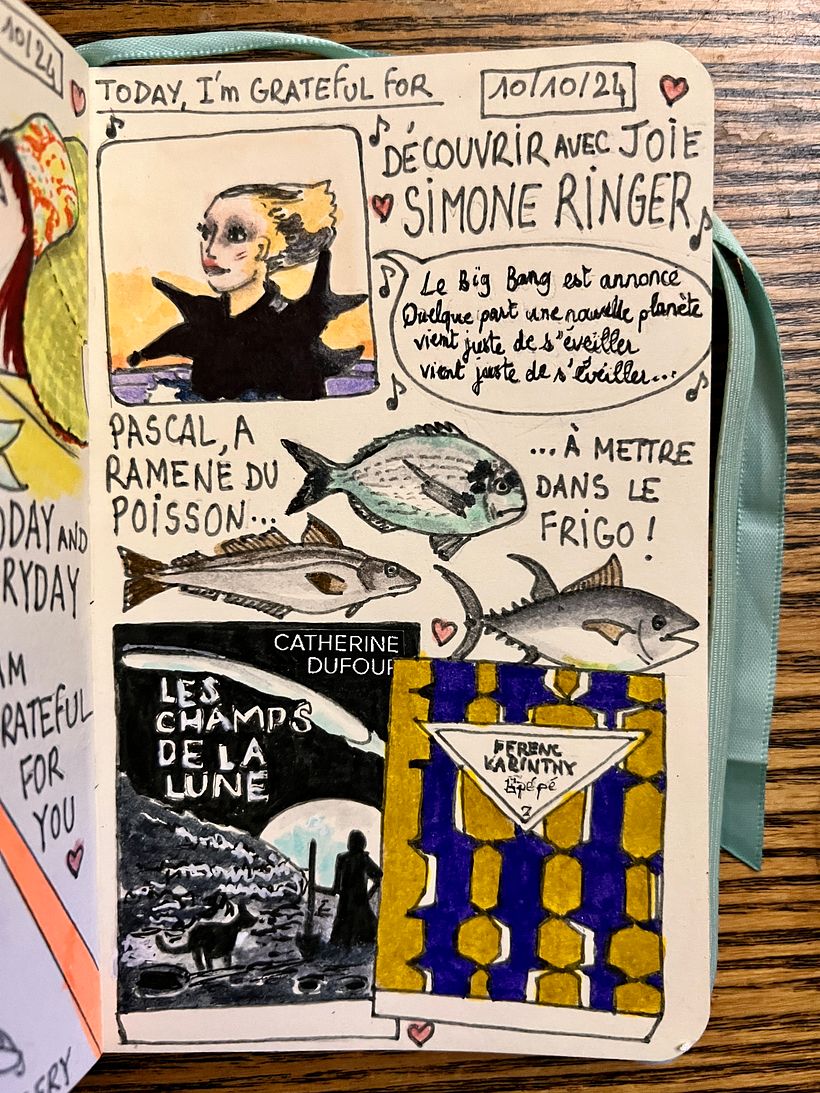 Discovering a singer, who's the daughter of beloved artist. Husband buys fish. I receive books from a writer friend.