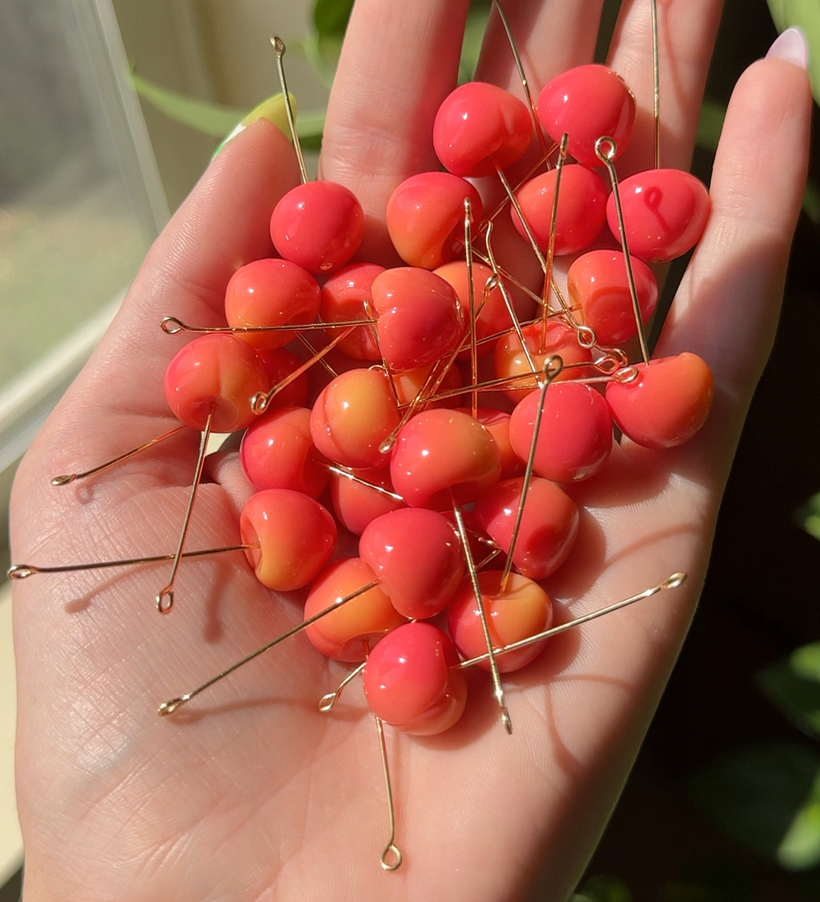 Here is a look at the rainier cherries fully baked and varnished.