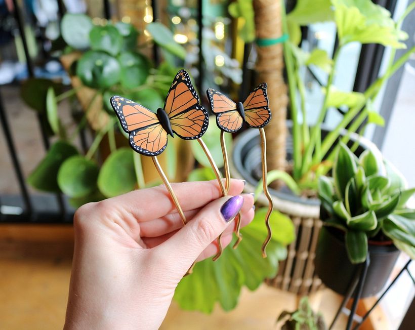 Hair pins made with brass wire, hammered and polished