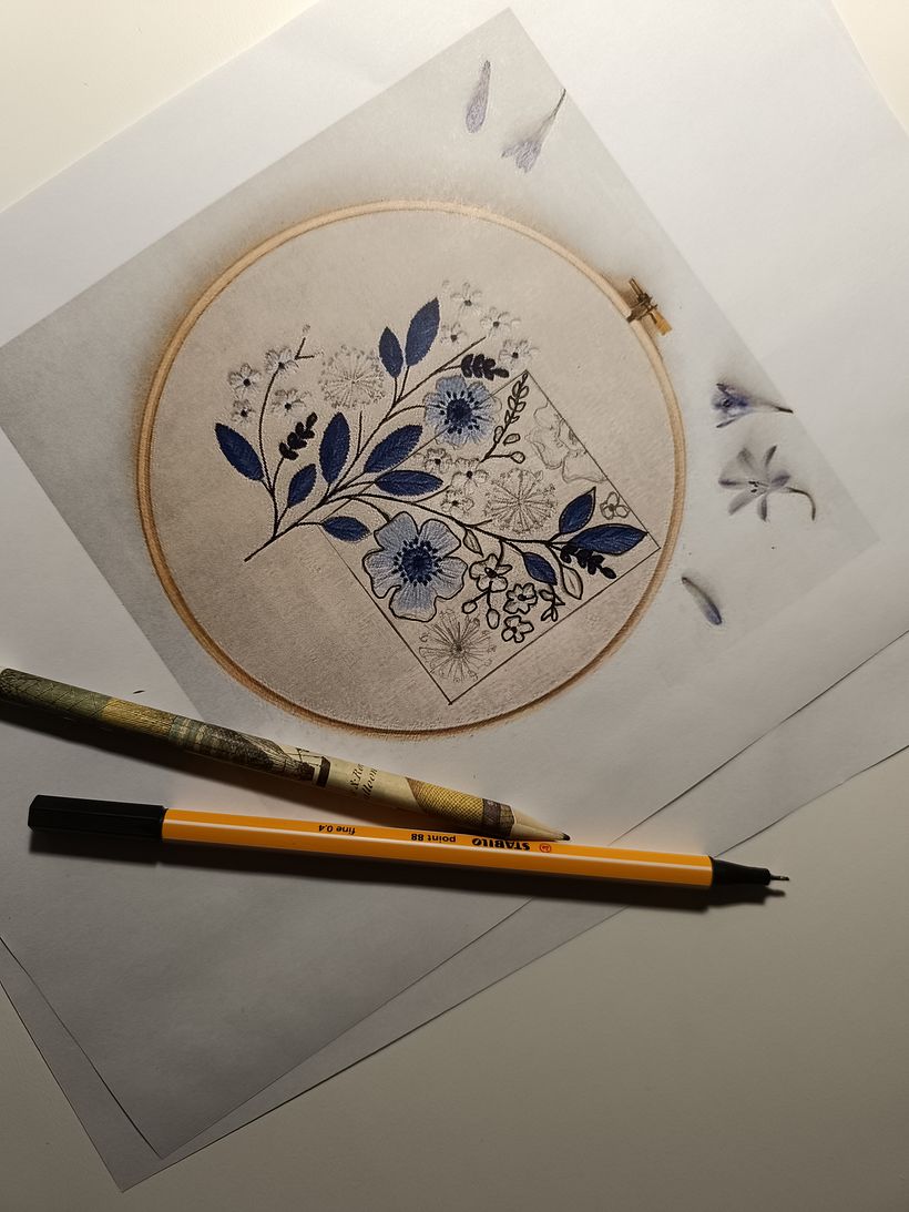 patrón composición bordado flores