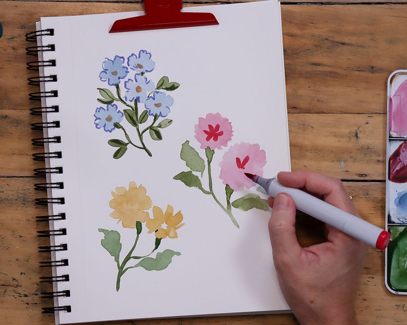 Dessins de fleurs en techniques mixtes 6