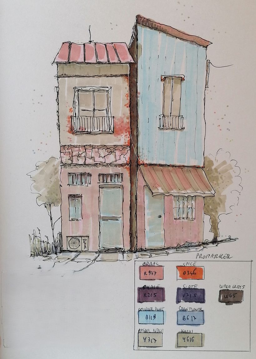 Il mio progetto del corso: Disegno architettonico espressivo con pennarelli colorati 1