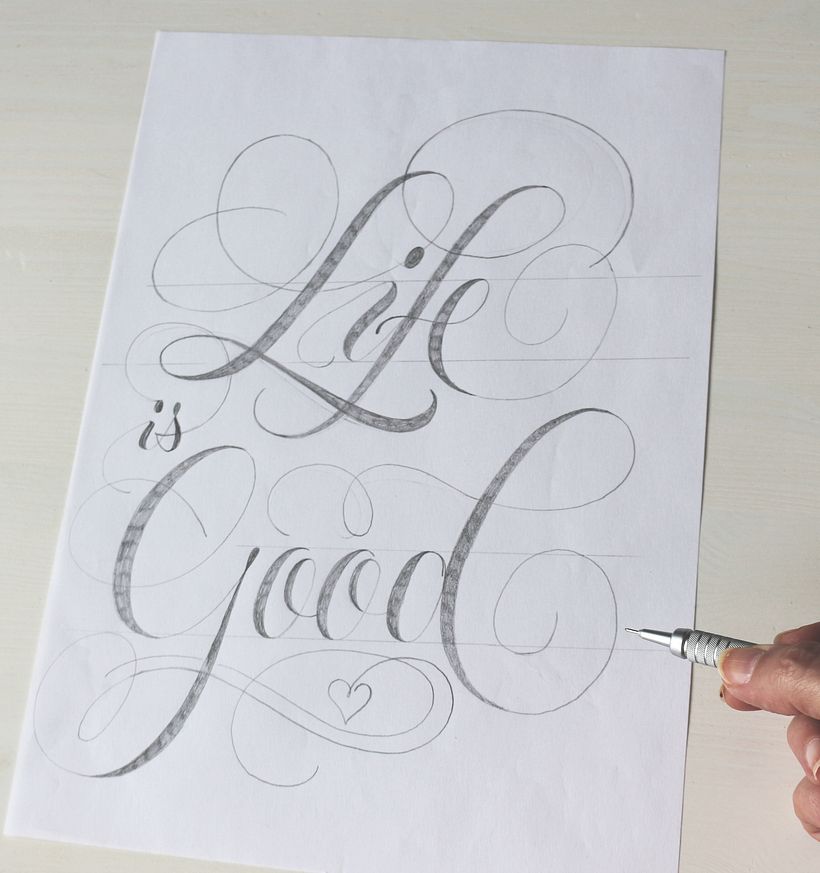 My final pencil drawn sketch for the "Life is Good" piece. From there, I switched to Adobe Illustrator.