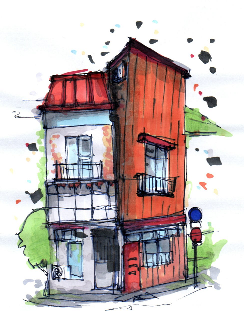 Meu projeto do curso: Desenho arquitetônico expressivo com marcadores coloridos 1