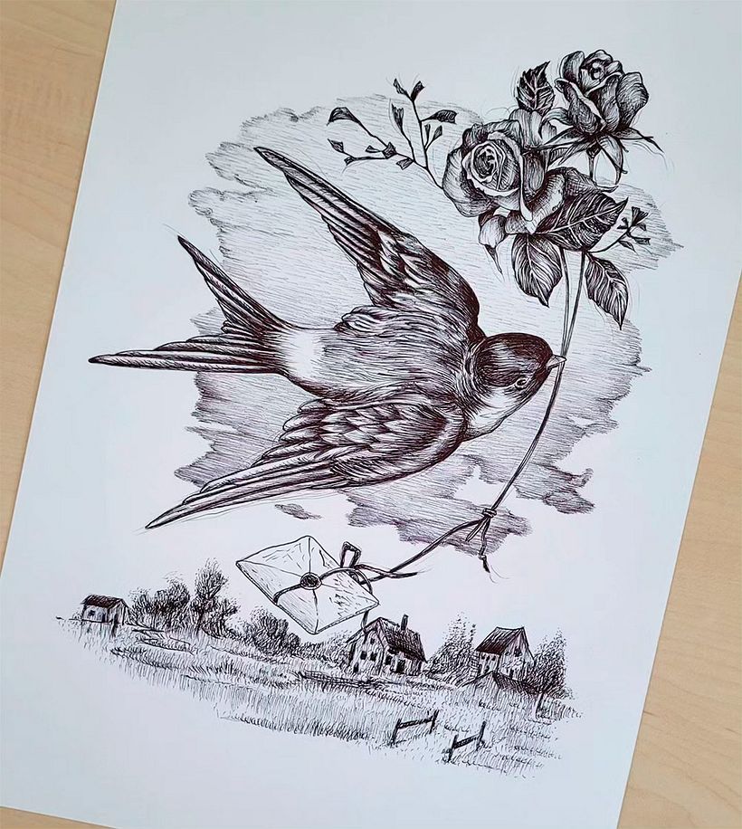 Kırlangıç - Bic kalemle yapılmış bir çizim 1