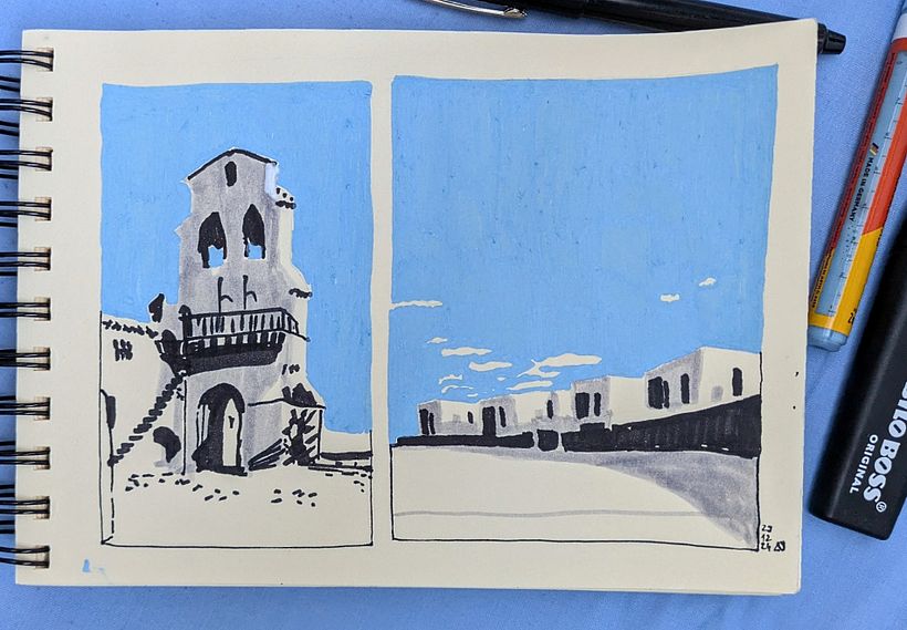 Mixed media urban sketching experiments 1