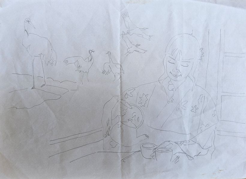 Rascunho em papel comum. 