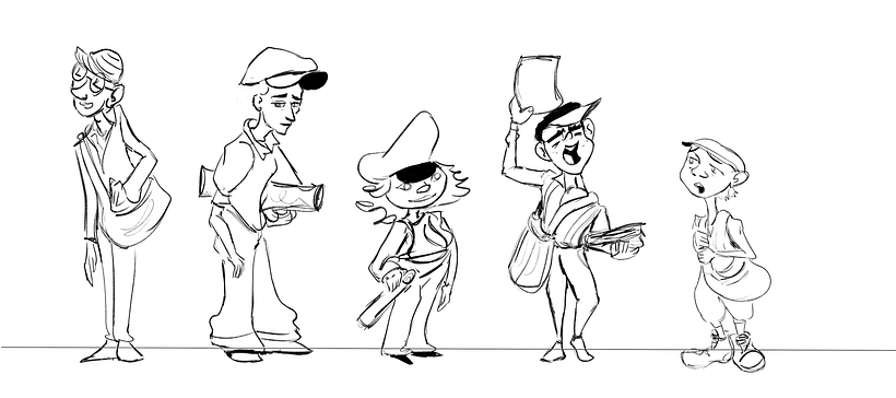 Newsie character sketch line-up 