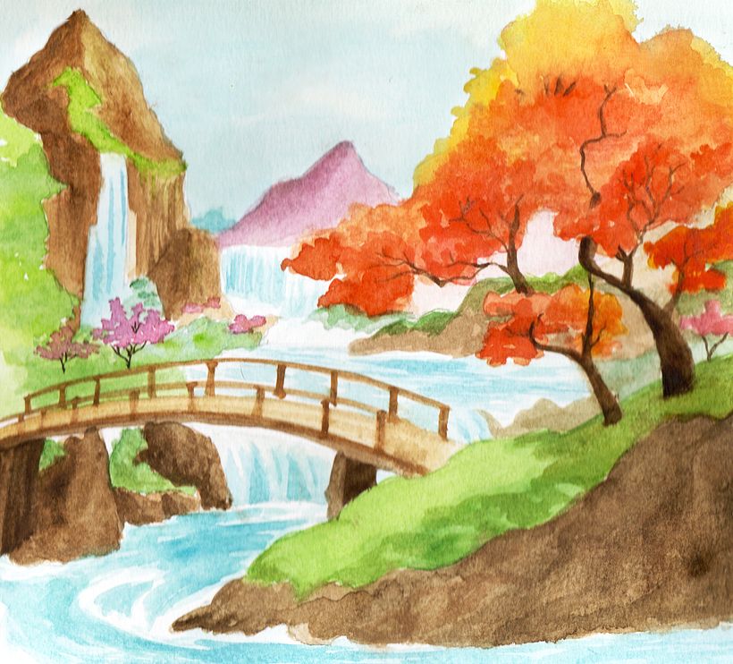 Ilustración tipo Japonesa en Acuarela  1