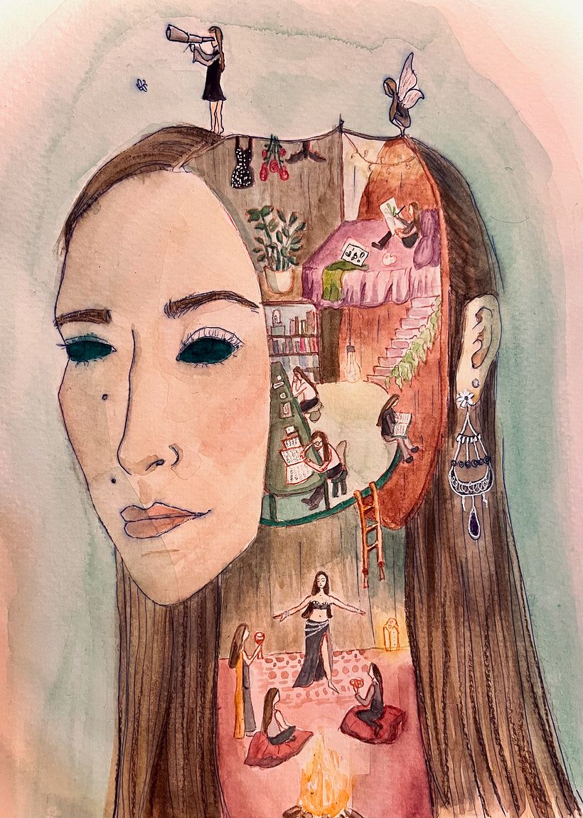 Surreal self portrait with watercolour 1
