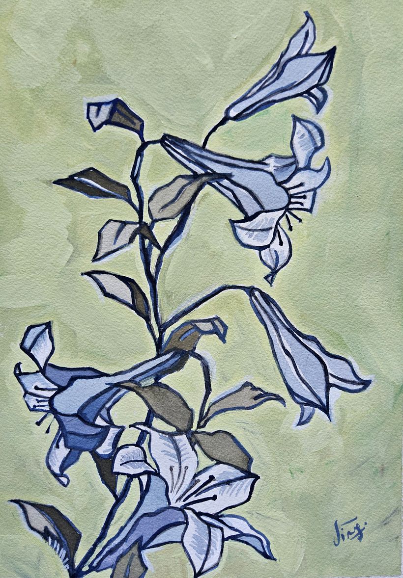Motivo floral azul e verde. 