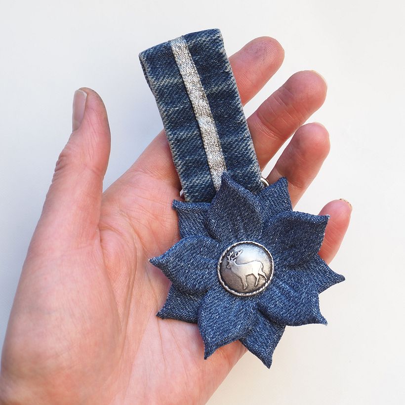 Upcycled Denim Flower Medals 1