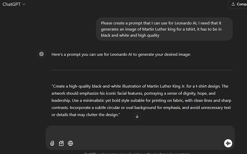 Using ChatGPT to create a prompt for Leonardo ID 1