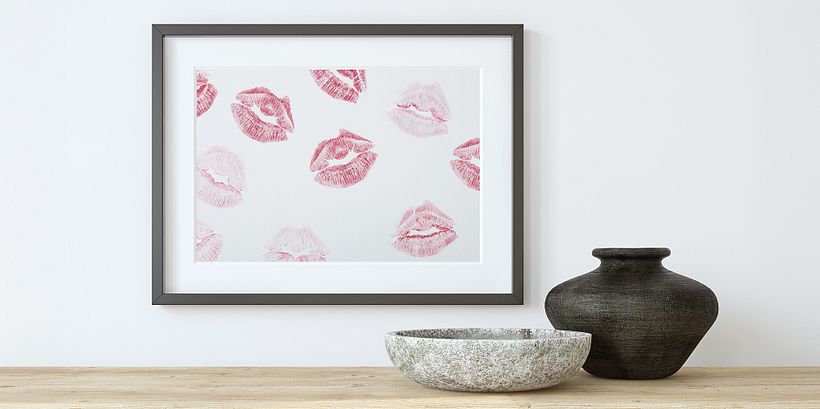 Kiss marks on canvas