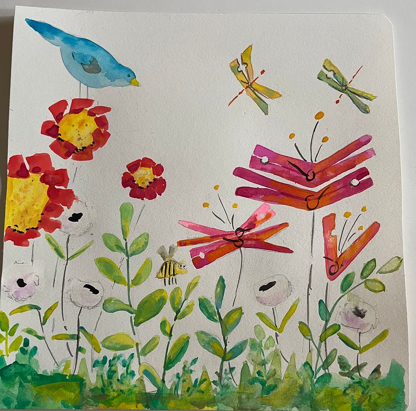 The Garden - using the bird, clothespins, circles , fuzzies. 