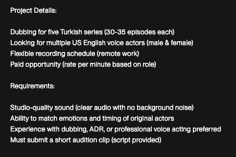 Auditions for English Dubbing 1