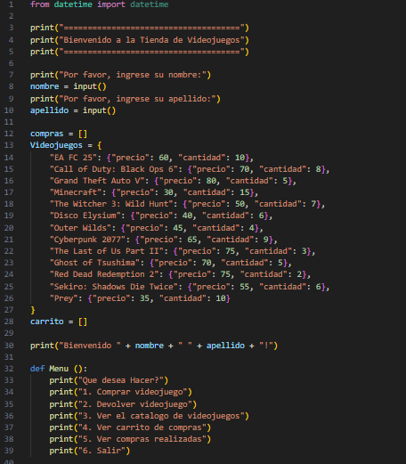 Tienda de Videojuegos con Python 1