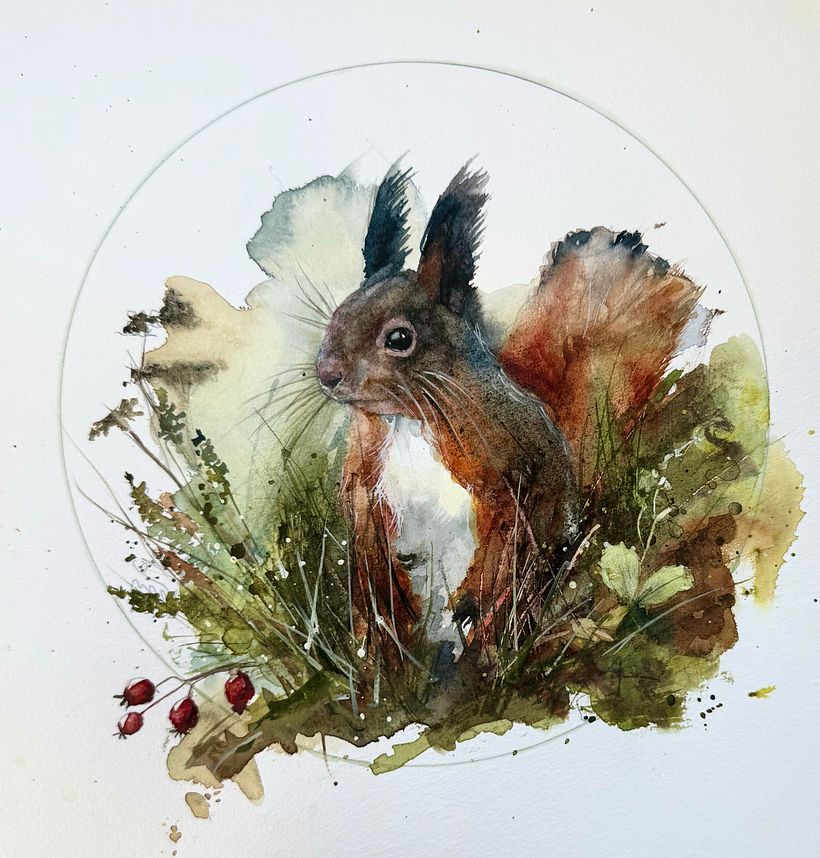Écureuil expressif à l'aquarelle  1