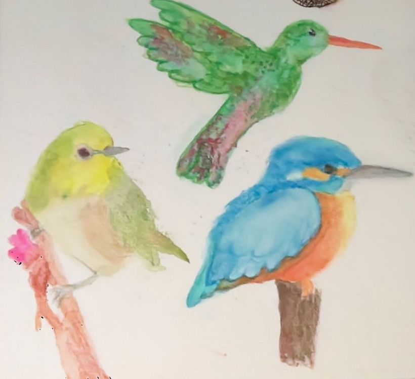 Watercolor Birds on Branches 1