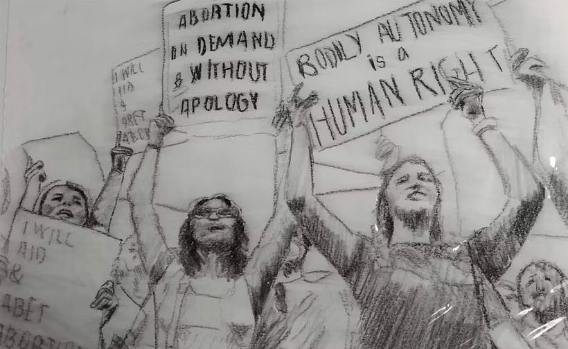 Serie de dibujos feministas a carboncillo y acrílico 