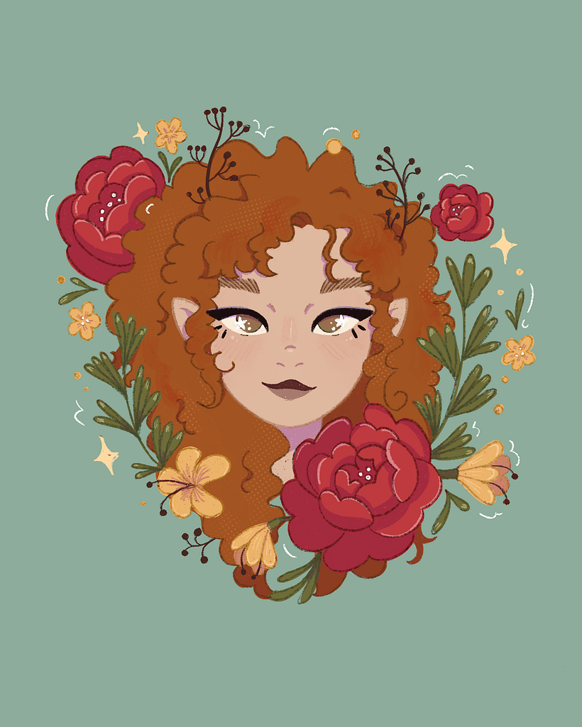 Retrato ilustrado com flores botânicas 1