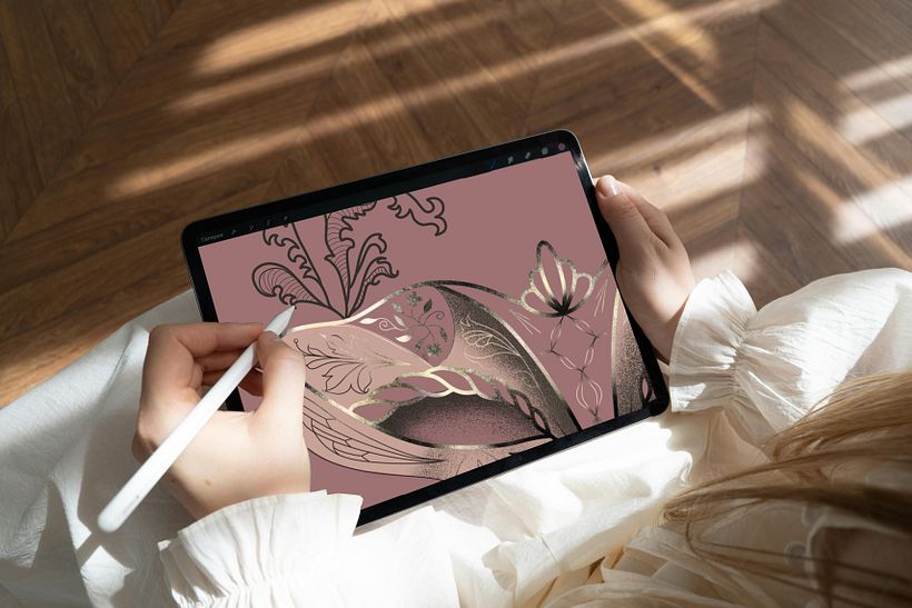 Máscara Veneziana_Design de Tatuagem com efeitos dourados 3