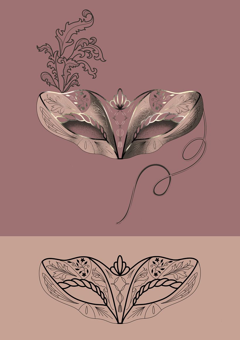 Máscara Veneziana_Design de Tatuagem com efeitos dourados 4