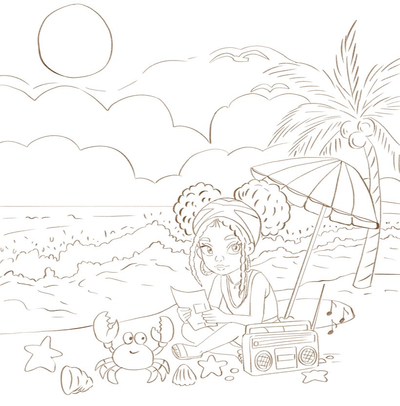 Jamaikanisches Mädchen am Strand – Buchfigur 2