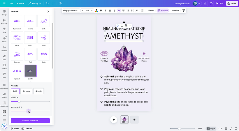 Animated reel with Amethyst crystal 1