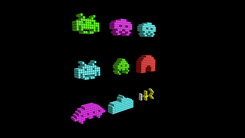 Lowpoly Voxel Space Invader Pack 1