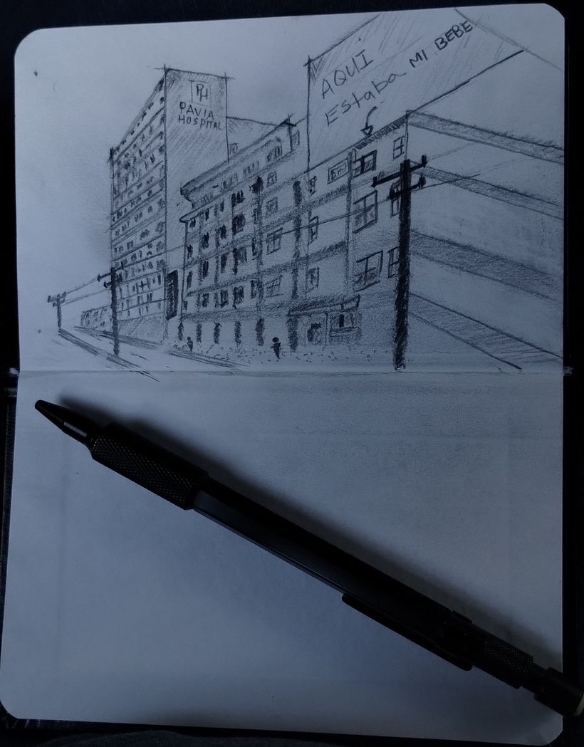 Boceto a lápiz de Edificio en mi País. 1
