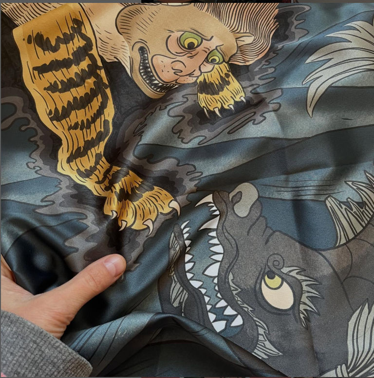 Unexpected encounters: series of silk prints based on japanese mythology 1