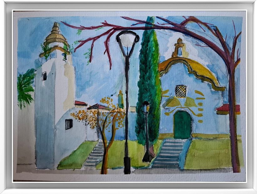 Acuarela al estilo impresionista: Pintura plen air de La Cúpula, Parque Ameghino, Luján, Bs.As. Argentina  1