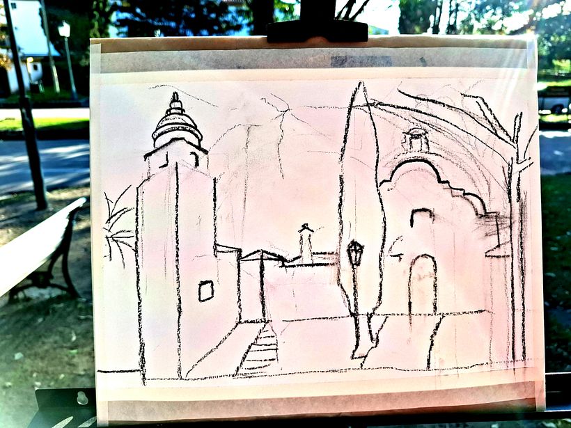 Acuarela al estilo impresionista: Pintura plen air de La Cúpula, Parque Ameghino, Luján, Bs.As. Argentina  1