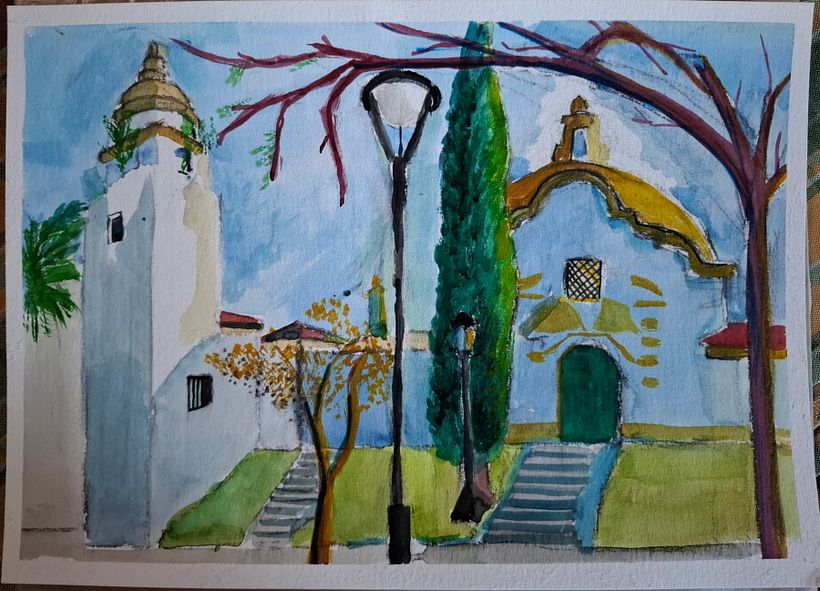 Acuarela al estilo impresionista: Pintura plen air de La Cúpula, Parque Ameghino, Luján, Bs.As. Argentina  1