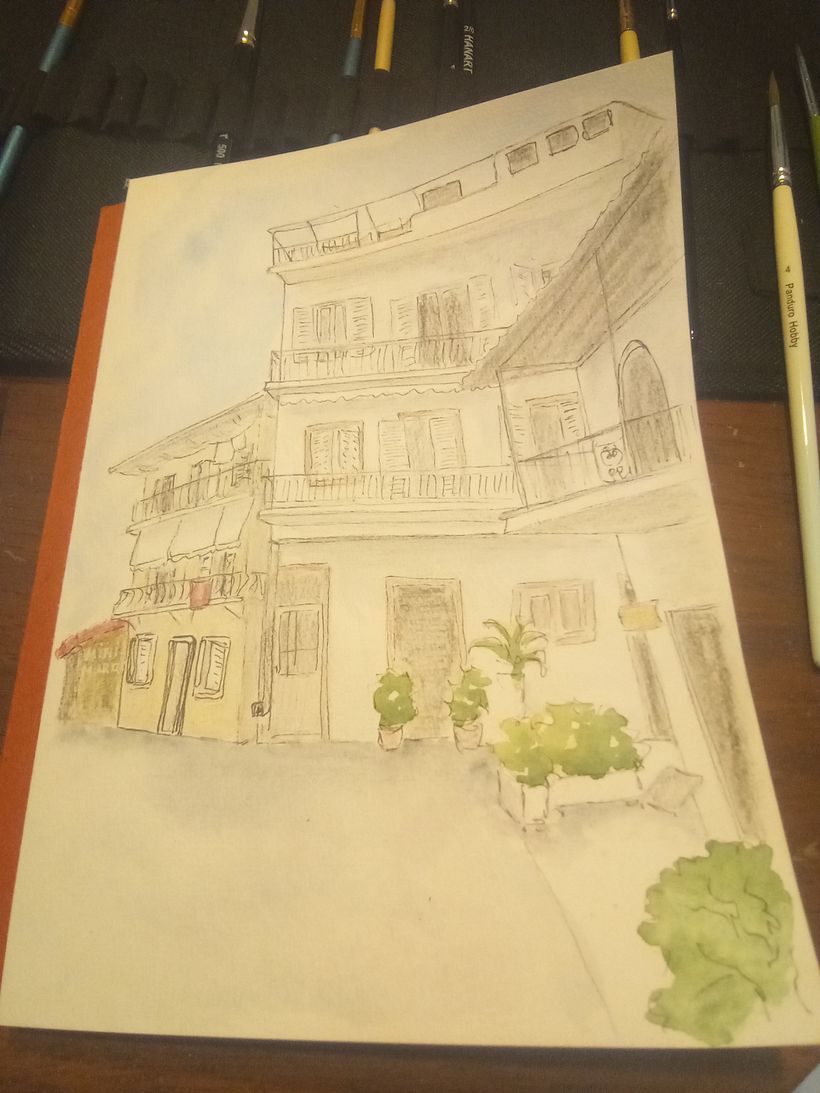 Architectural sketch with watercolor and ink, in Parga, Greece 1