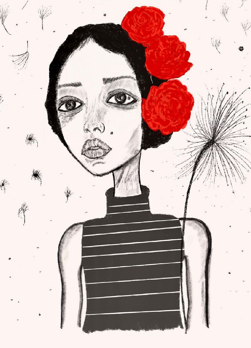Mujeres triste con flores rojas  1