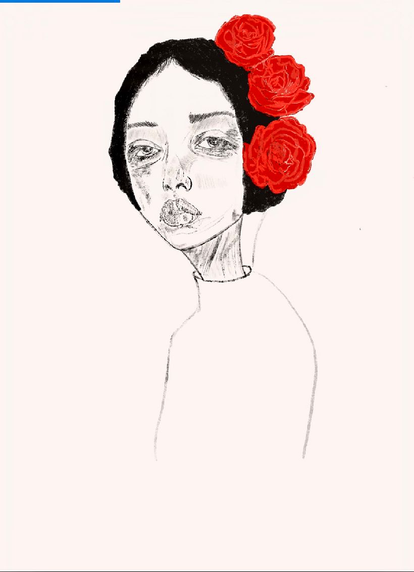 Mujeres triste con flores rojas  1