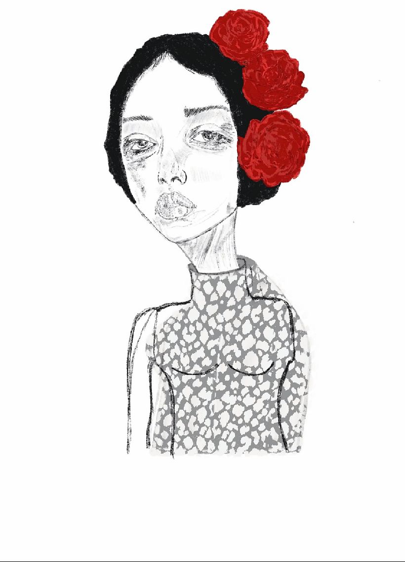 Mujeres triste con flores rojas  1