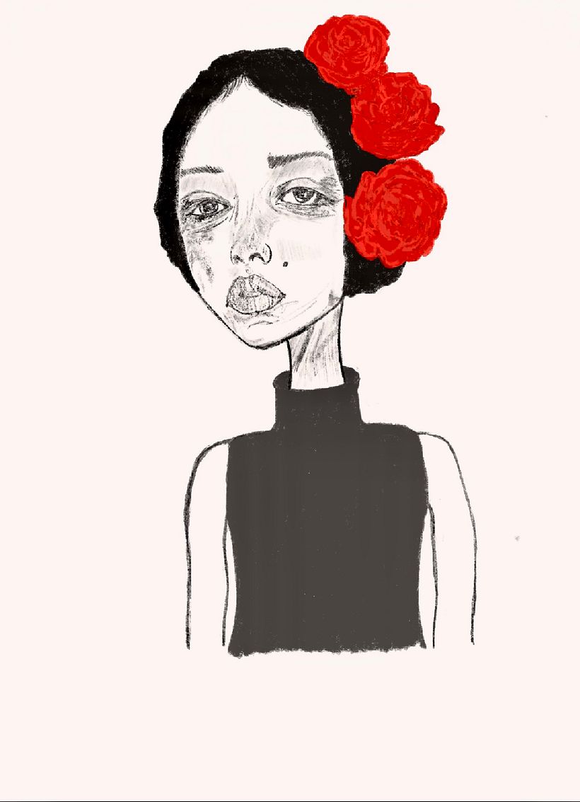 Mujeres triste con flores rojas  1