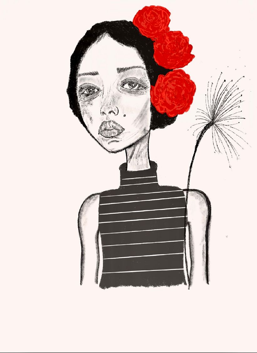 Mujeres triste con flores rojas  1
