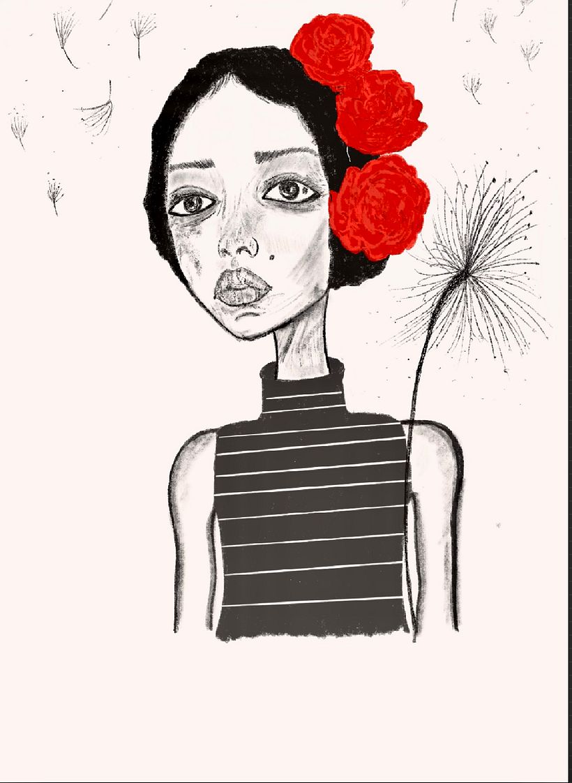 Mujeres triste con flores rojas  1