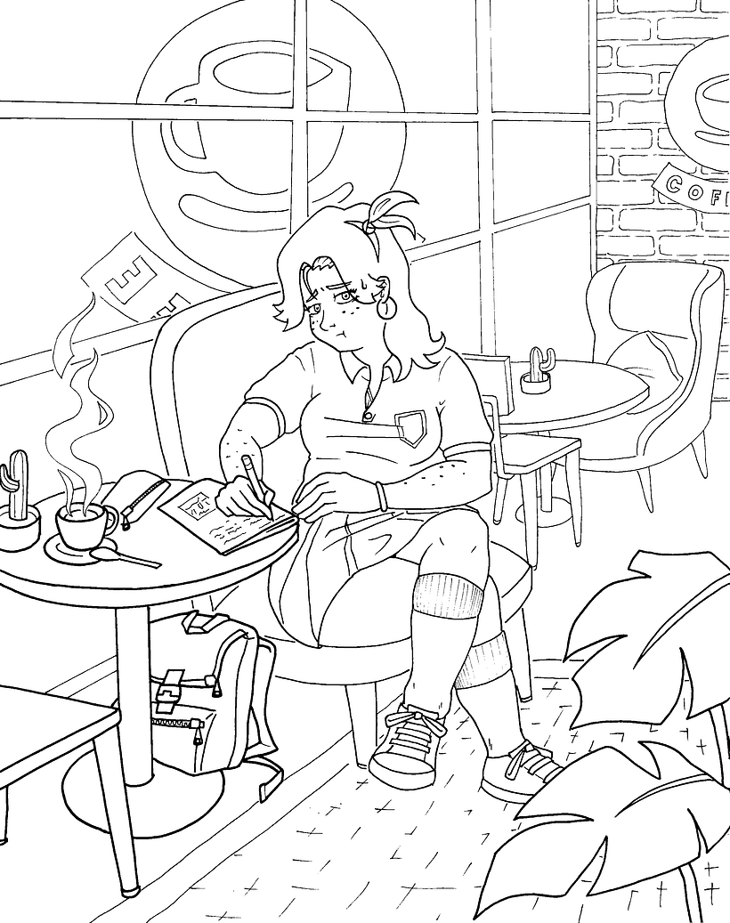 Alba estudiando en el café 1
